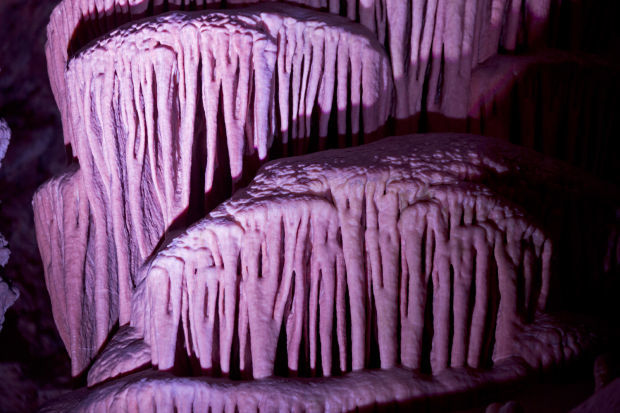A detail of the base of a large calcite formation